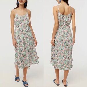 J. Crew Factory Ruffle Midi Dress With Curved Hem Floral Size 12P NWT